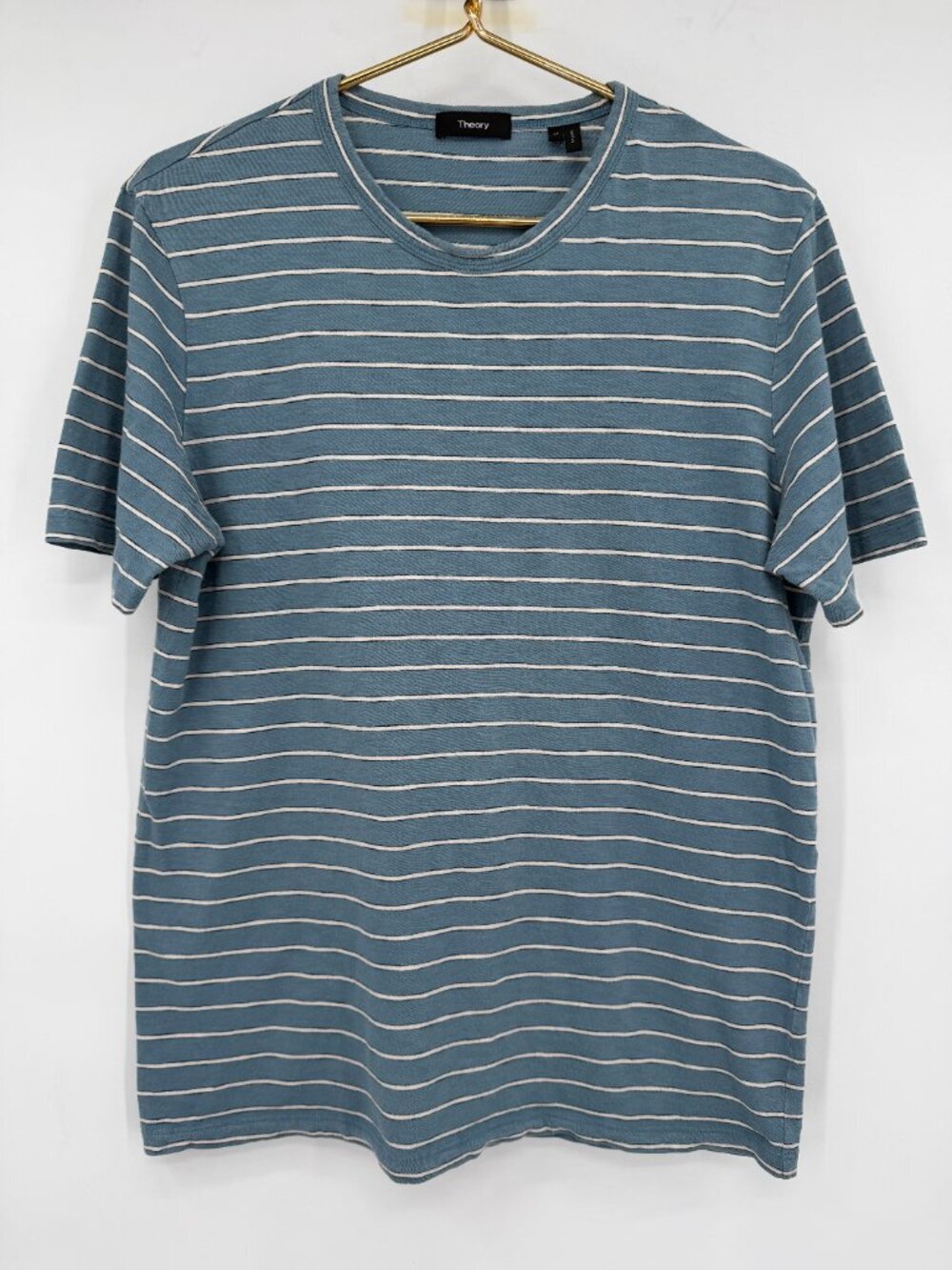 Theory Men's Essential Tee Wave Multi Blue White Stripe 100% Cotton Shirt Medium